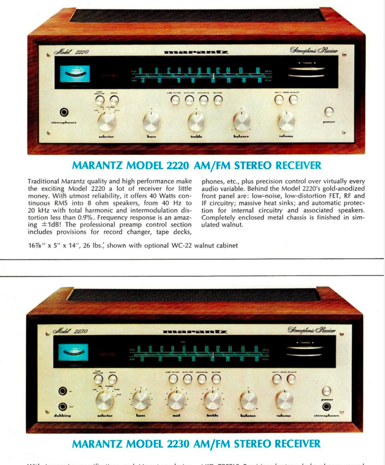 Marantz Sterophonic Receivers Audio Brochure Model 2220 2230