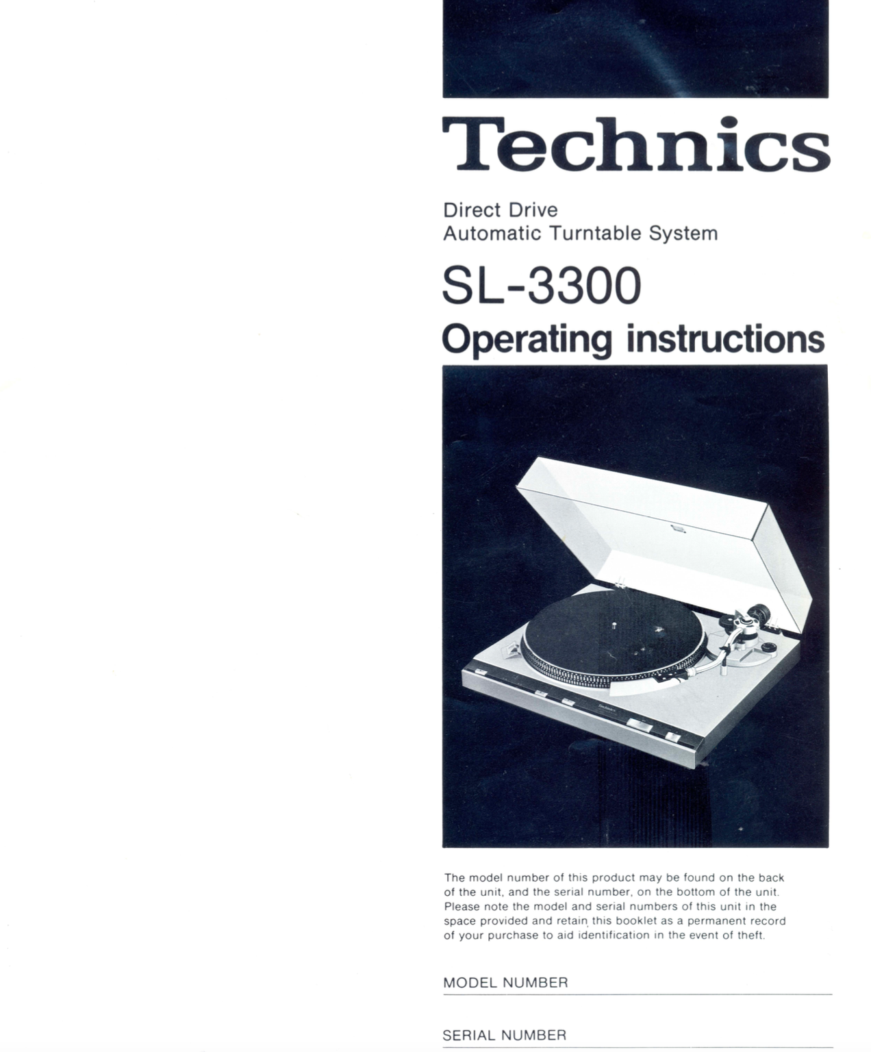 Technics SL-300 Turntable Record Player Operating Instructions