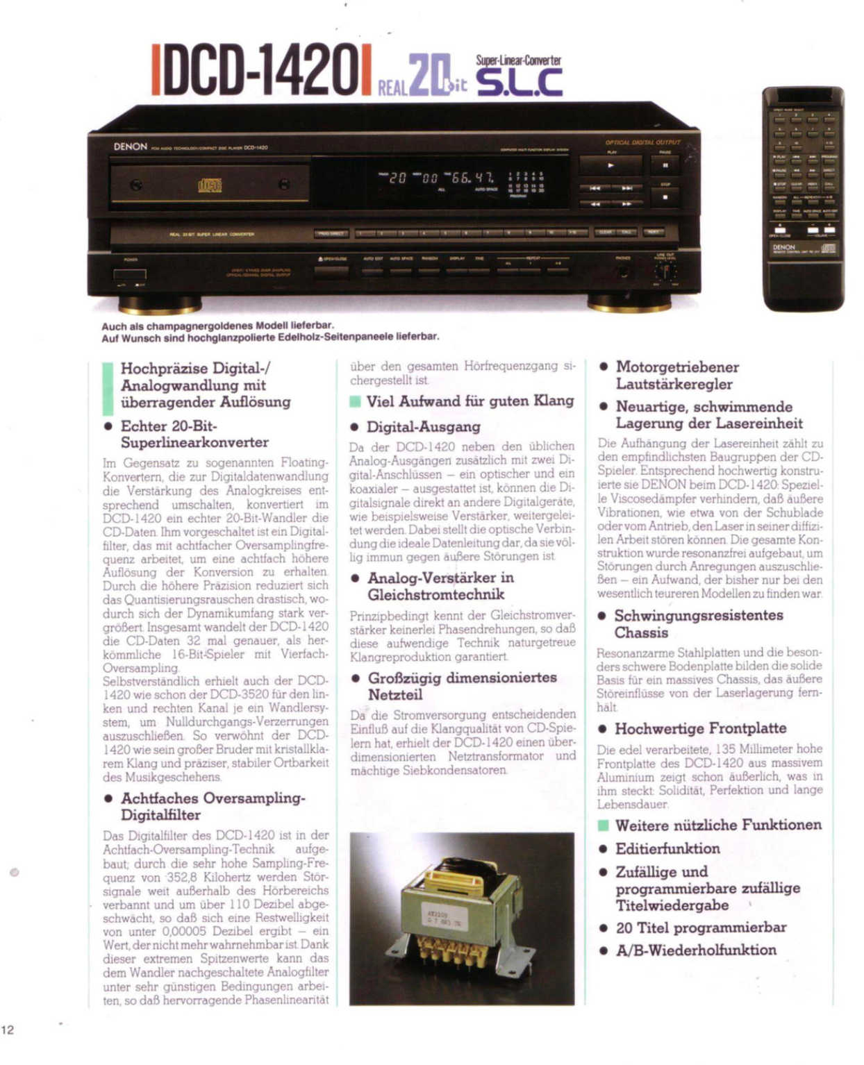 Denon Compact Disc CD Player DCD-3520 DCD-1420 DCD-820 Catalog Brochure - GERMAN